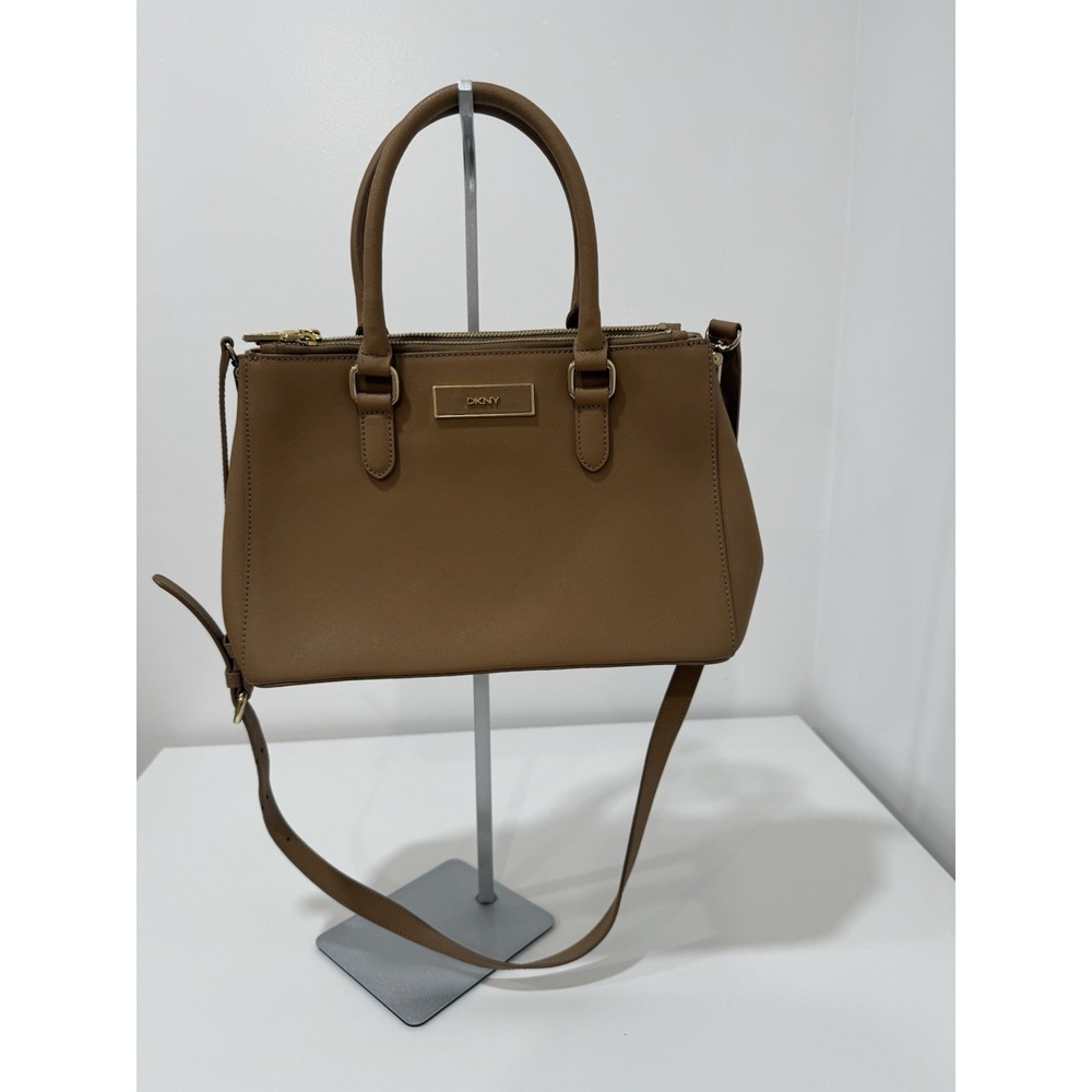 Dkny Robinson Double Zip Beige Saffiano Leather Tote